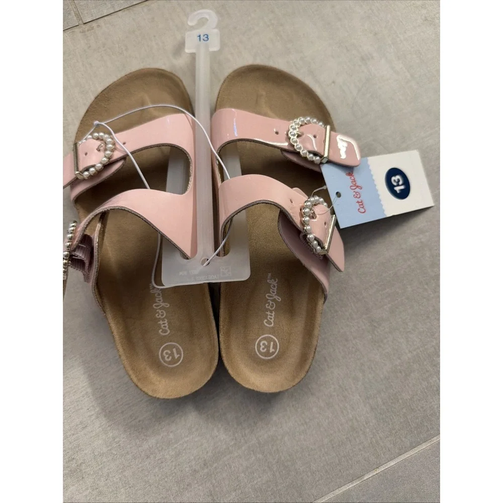 Cat & Jack Girls' Drew Slip-On Footbed Sandals Pink Size 13